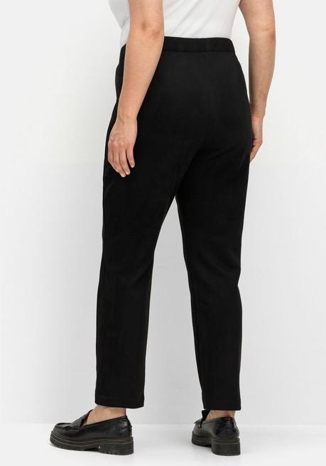 Sheego Schmale Hose In Velourslederoptik, Mit Stretchbund - Schwarz Sheego