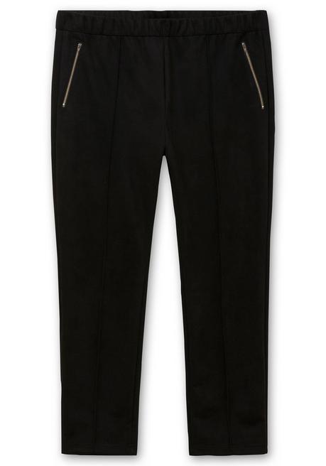 Sheego Schmale Hose In Velourslederoptik, Mit Stretchbund - Schwarz Sheego