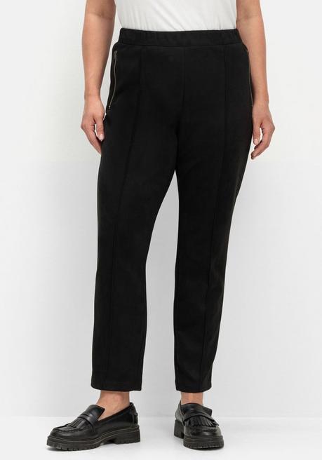 Sheego Schmale Hose In Velourslederoptik, Mit Stretchbund - Schwarz Sheego