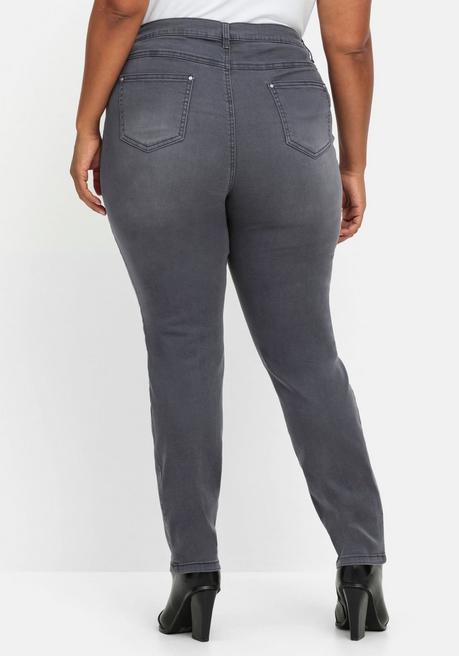 Sheego Schmale Jeans Mit Elastischen Kontrast-Einsätzen - Grey Denim Sheego
