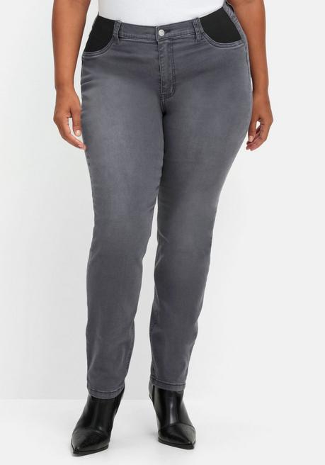 Sheego Schmale Jeans Mit Elastischen Kontrast-Einsätzen - Grey Denim Sheego