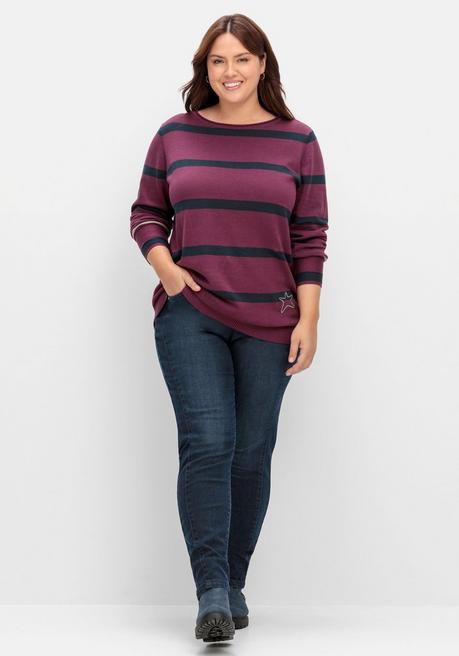 sheego Schmale Jeans mit gestreiftem Gummibund - dark blue Denim sheego