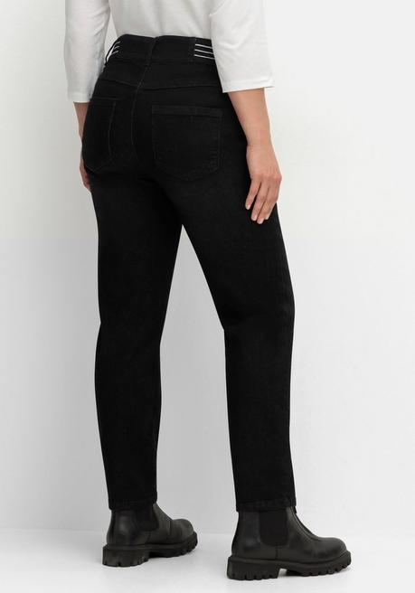 Sheego Schmale Jeans Mit Glitzer-Zierband Am Bund - Black Denim Sheego
