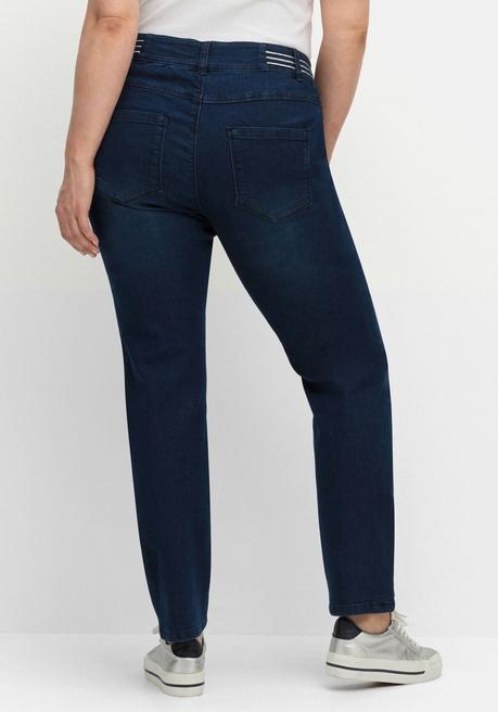Sheego Schmale Jeans Mit Glitzer-Zierband Am Bund - Blue Denim Sheego