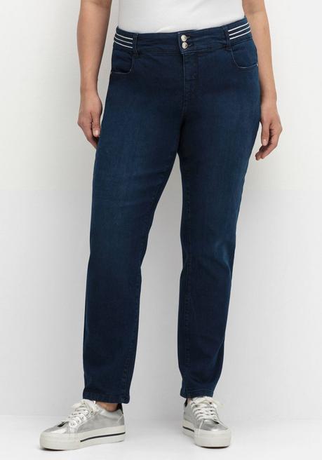Sheego Schmale Jeans Mit Glitzer-Zierband Am Bund - Blue Denim Sheego