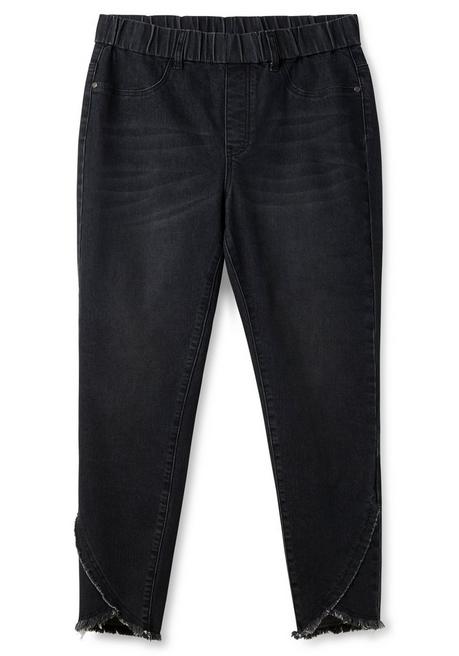 Sheego Schmale Jeans Mit Gummibund Und Fransensaum - Black Denim Sheego