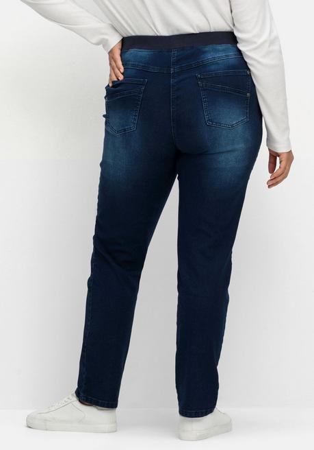 Sheego Schmale Jeans Mit Rippstrick-Dehnbund - Dark Blue Denim Sheego