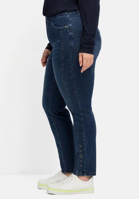 Sheego Schmale Jeans Mit Zierösen, In Five-Pocket-Form - Dark Blue Denim Sheego
