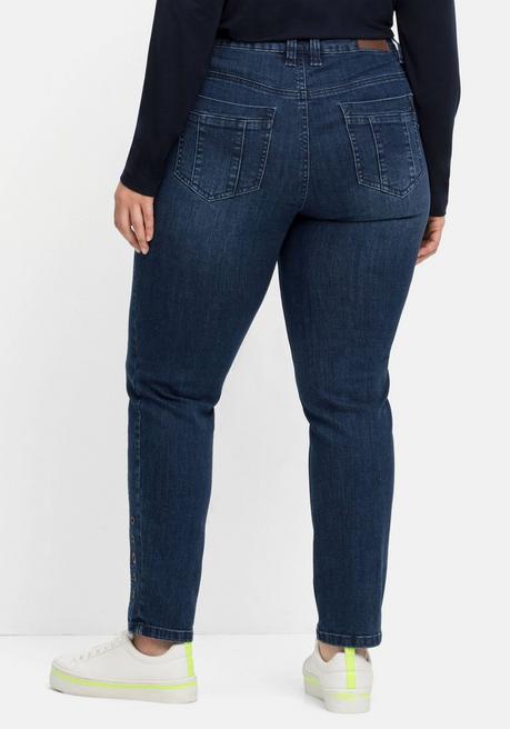 Sheego Schmale Jeans Mit Zierösen, In Five-Pocket-Form - Dark Blue Denim Sheego
