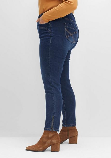 Sheego Schmale Jeans Mit Zippern Am Saumabschluss - Dark Blue Denim Sheego