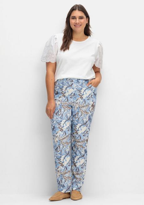 sheego Schmale Schlupfhose aus Bengalin, mit Print - blau gemustert sheego