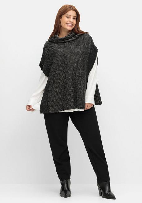 Sheego Seitlich Offener Pullunder In Petite Passform - Schwarz Meliert Sheego