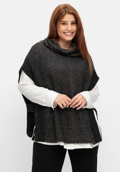 Sheego Seitlich Offener Pullunder In Petite Passform - Schwarz Meliert Sheego