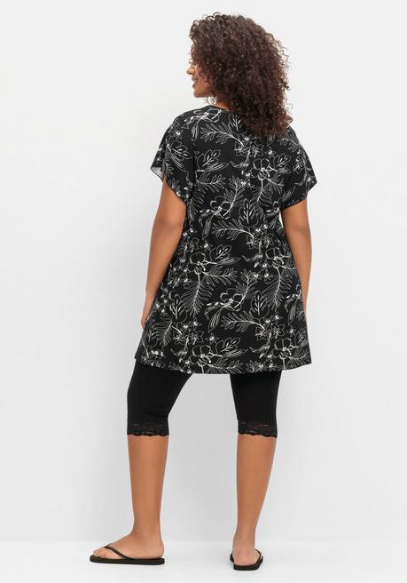 Sheego Set Aus Floralem Jerseyshirt Und 3/4-Leggings - Schwarz-weiß Sheego