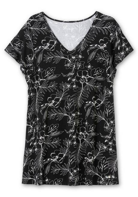 Sheego Set Aus Floralem Jerseyshirt Und 3/4-Leggings - Schwarz-weiß Sheego