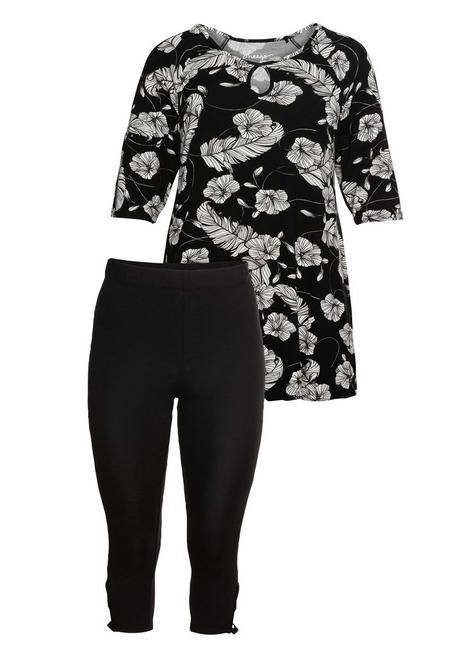Sheego Set Aus Longshirt Und Caprileggings - Schwarz-weiß Sheego