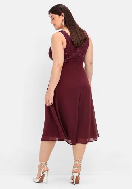 Sheego Abendkleid Mit Spitze - Aubergine Sheego