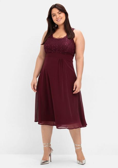 Sheego Abendkleid Mit Spitze - Aubergine Sheego