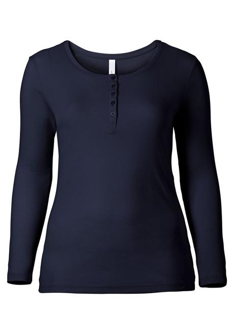 Sheego Langarmshirt Mit Knopfleiste - Marine Sheego