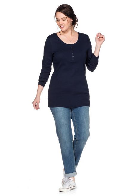 Sheego Langarmshirt Mit Knopfleiste - Marine Sheego