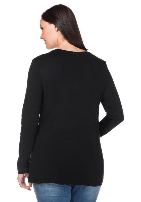 Sheego Langarmshirt Mit Knopfleiste - Schwarz Sheego
