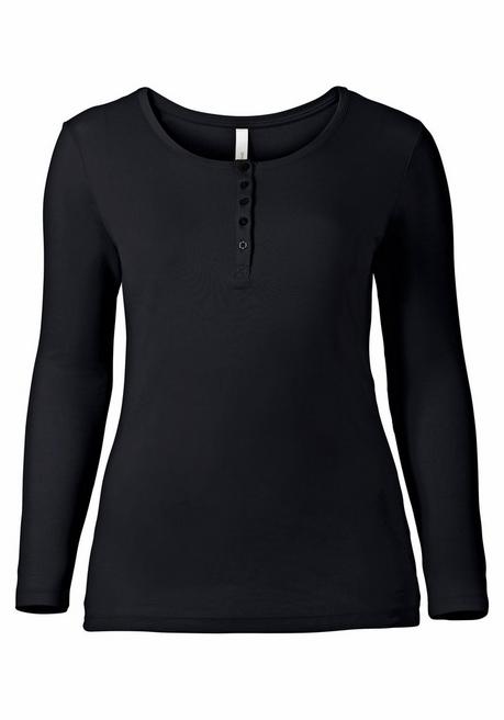 Sheego Langarmshirt Mit Knopfleiste - Schwarz Sheego