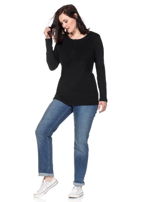 Sheego Langarmshirt Mit Knopfleiste - Schwarz Sheego