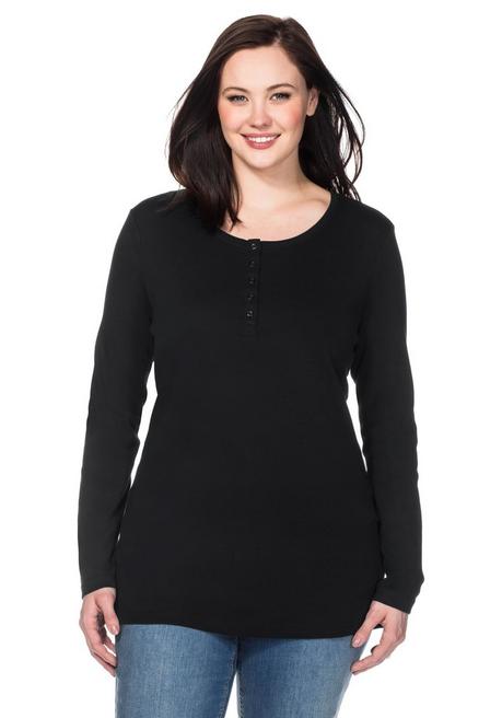 sheego Langarmshirt mit Knopfleiste - schwarz sheego
