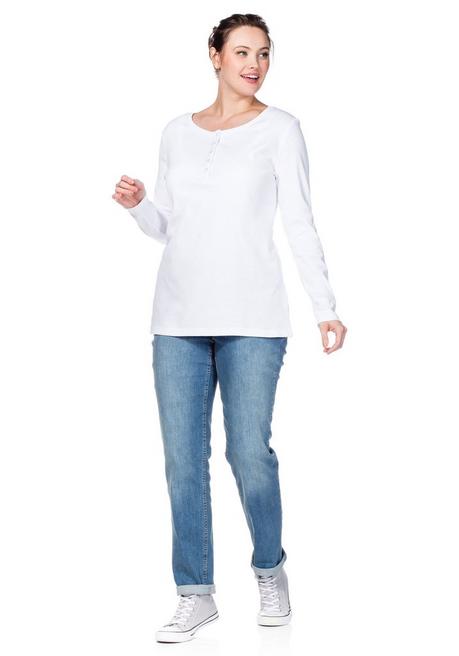 Sheego Langarmshirt Mit Knopfleiste - Weiß Sheego