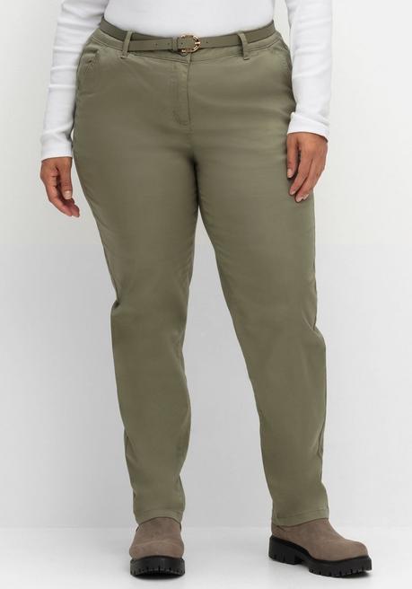 Sheego Schmale Chinohose Mit Gürtel - Khaki Sheego