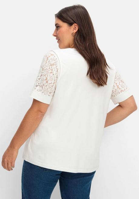 Sheego Set Aus Spitzenshirt Und Weste - Ecru Sheego