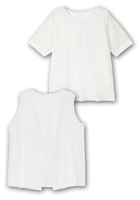Sheego Set Aus Spitzenshirt Und Weste - Ecru Sheego