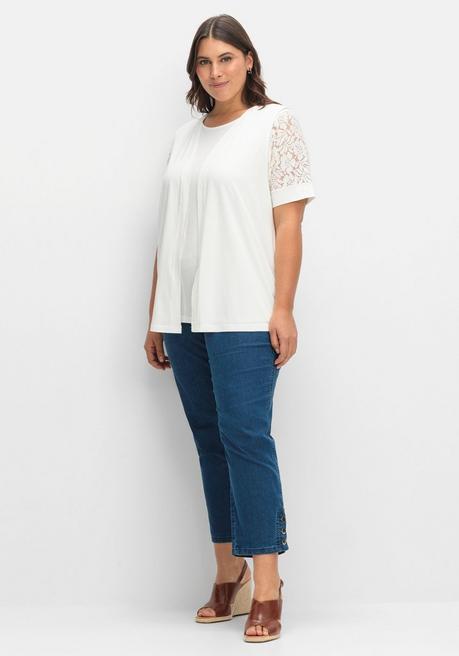 Sheego Set Aus Spitzenshirt Und Weste - Ecru Sheego