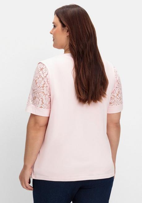 Sheego Set Aus Spitzenshirt Und Weste - Rosé Sheego