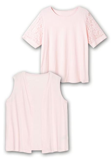 Sheego Set Aus Spitzenshirt Und Weste - Rosé Sheego
