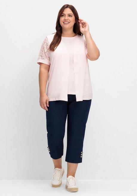 Sheego Set Aus Spitzenshirt Und Weste - Rosé Sheego