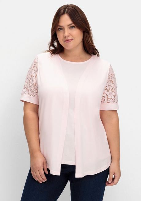 Sheego Set Aus Spitzenshirt Und Weste - Rosé Sheego