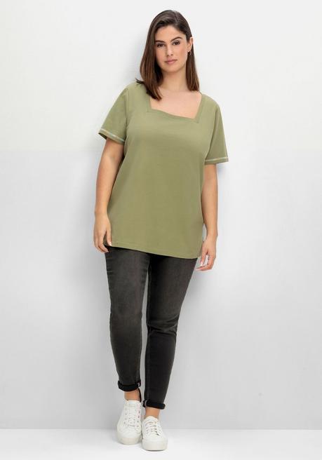 Sheego Shirt Mit Karreeausschnitt - Hellkhaki Sheego