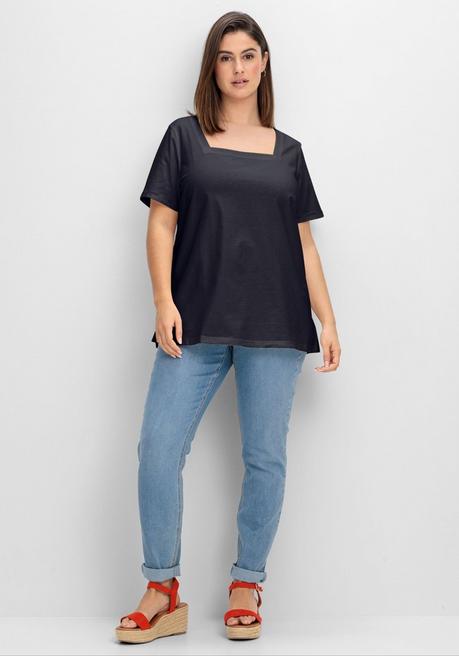 Sheego Shirt Mit Karreeausschnitt - Tiefblau Sheego