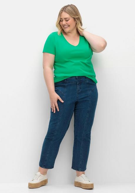 Sheego T-Shirt Mit V-Ausschnitt - Blattgrün Sheego