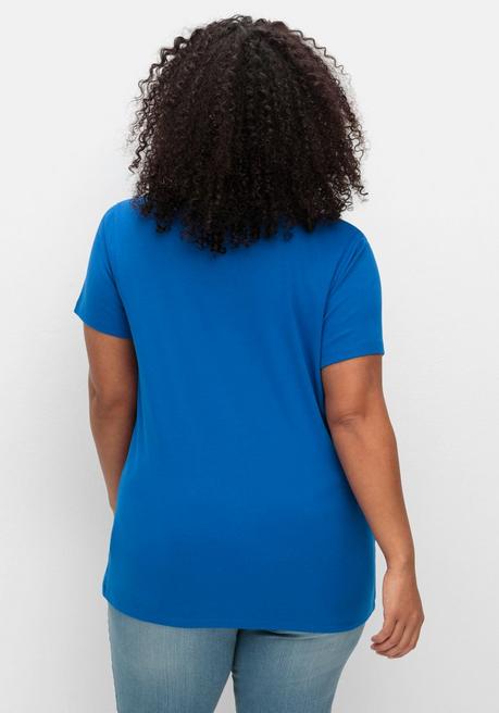Sheego T-Shirt Mit V-Ausschnitt - Kobalt Sheego