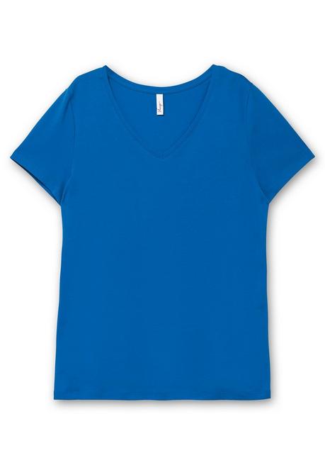 Sheego T-Shirt Mit V-Ausschnitt - Kobalt Sheego