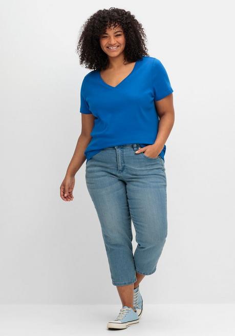 Sheego T-Shirt Mit V-Ausschnitt - Kobalt Sheego