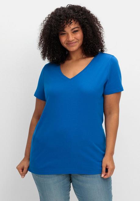 sheego T-Shirt mit V-Ausschnitt - kobalt sheego