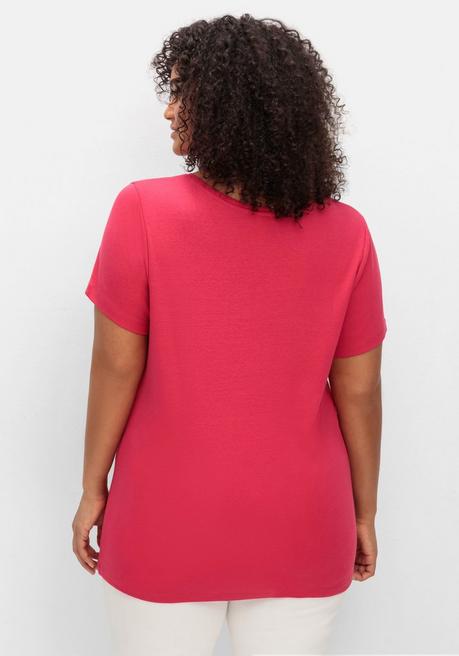 Sheego T-Shirt Mit V-Ausschnitt - Magenta Sheego