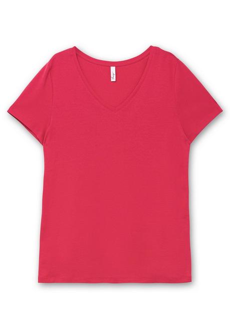 Sheego T-Shirt Mit V-Ausschnitt - Magenta Sheego