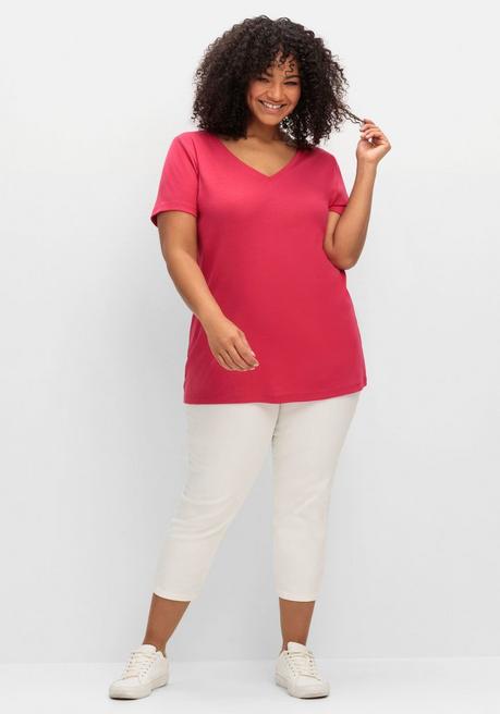 Sheego T-Shirt Mit V-Ausschnitt - Magenta Sheego