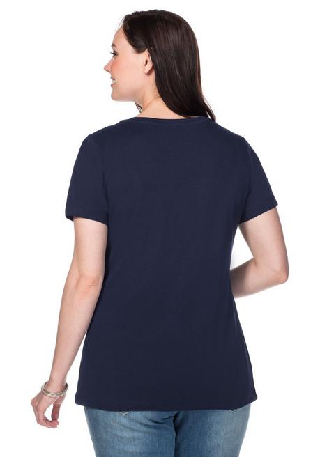 Sheego T-Shirt Mit V-Ausschnitt - Marine Sheego