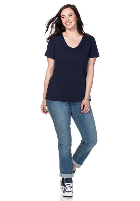 Sheego T-Shirt Mit V-Ausschnitt - Marine Sheego