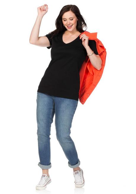 Sheego T-Shirt Mit V-Ausschnitt - Schwarz Sheego